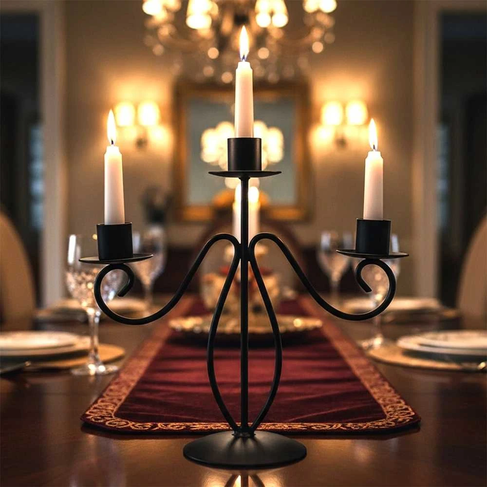 Home Styling Collection Metalinė žvakidė 3-aims Juoda Moderni dekoracija