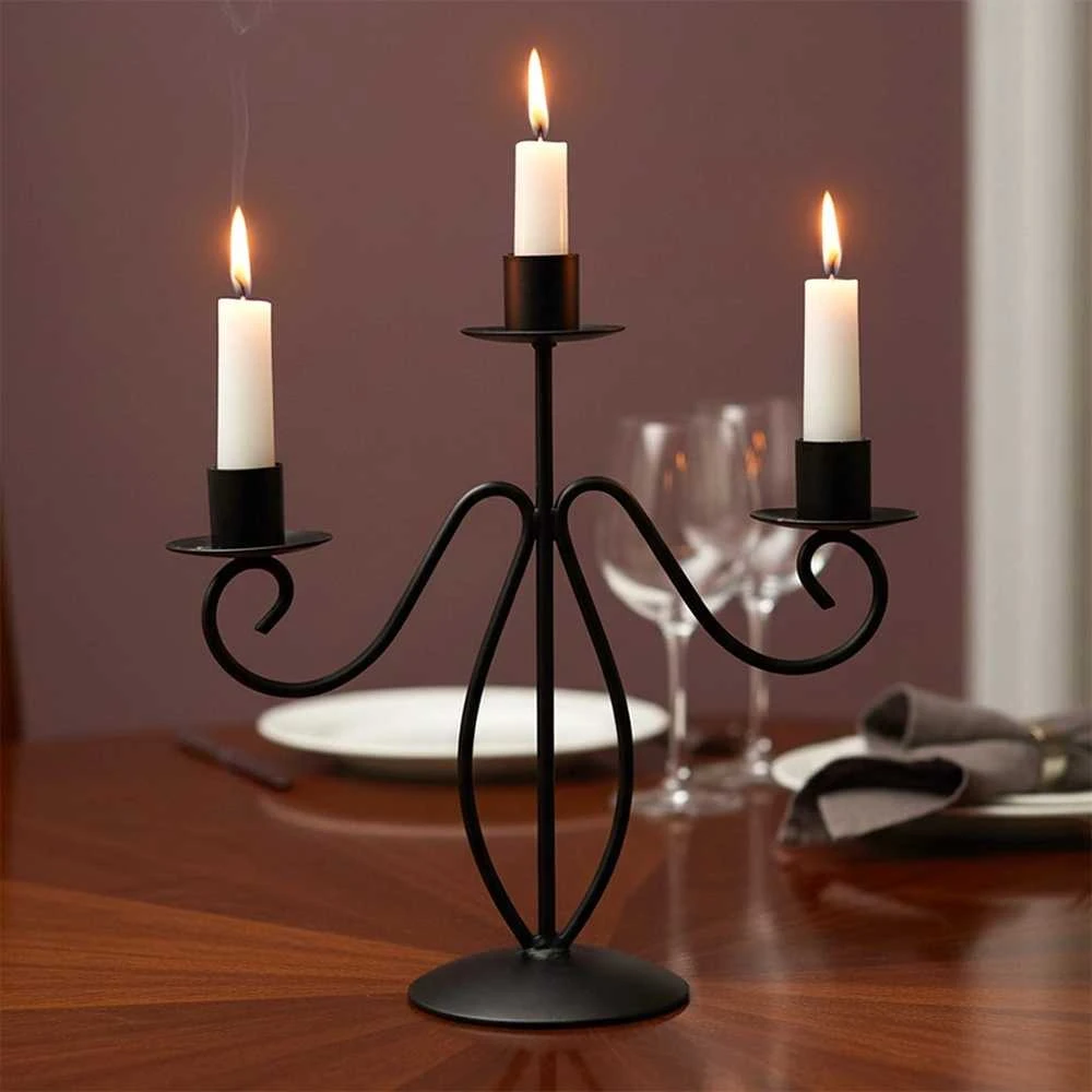 Home Styling Collection Metalinė žvakidė 3-aims Juoda Moderni dekoracija