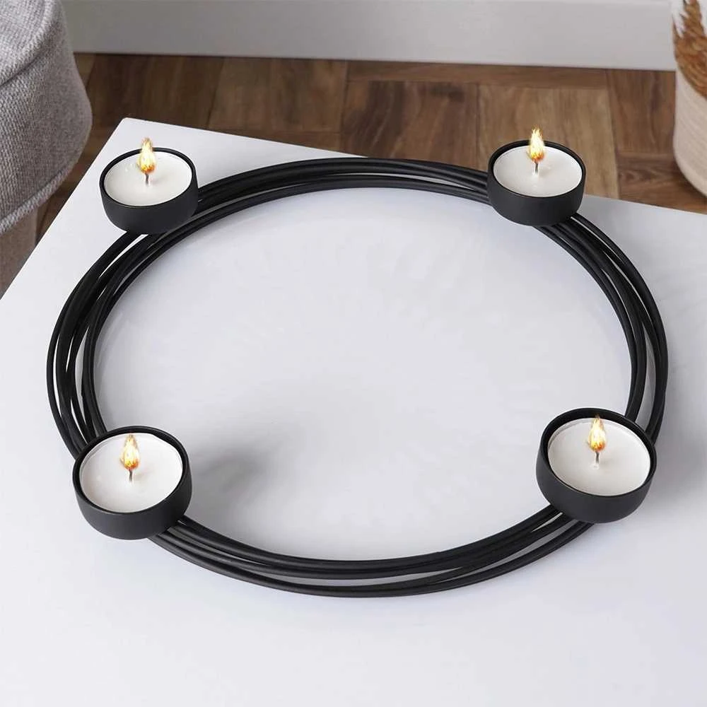 Home Styling Collection Žvakidė 4 žvakėms Metalinė Juoda 28x3,5 cm