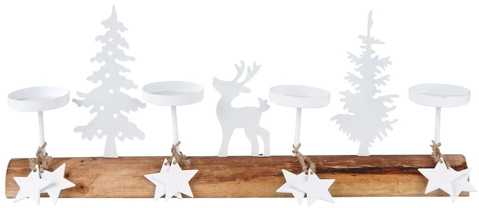 Home Styling Collection Žvakidė medinė balta 4 žvakėms 40x6x16,5 cm