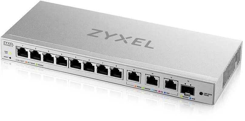 Šakotuvas ZYXEL XGS1250-12 V2, 12-PORT GIGABIT WEBMANAGED DESKTOP SWITCH WITH 8 PORT 1G + 3-PORT MULTIGIG 1/2.5/5/10G + 1-PORT SFP+ (5Y WARRANTY)