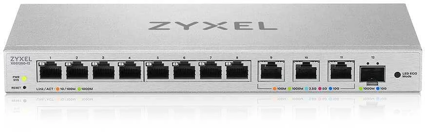 Šakotuvas ZYXEL XGS1250-12 V2, 12-PORT GIGABIT WEBMANAGED DESKTOP SWITCH WITH 8 PORT 1G + 3-PORT MULTIGIG 1/2.5/5/10G + 1-PORT SFP+ (5Y WARRANTY)