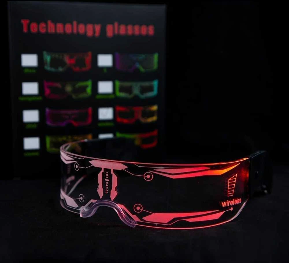 LED „Cyberpunk” futuristiniai akiniai belaidžiai