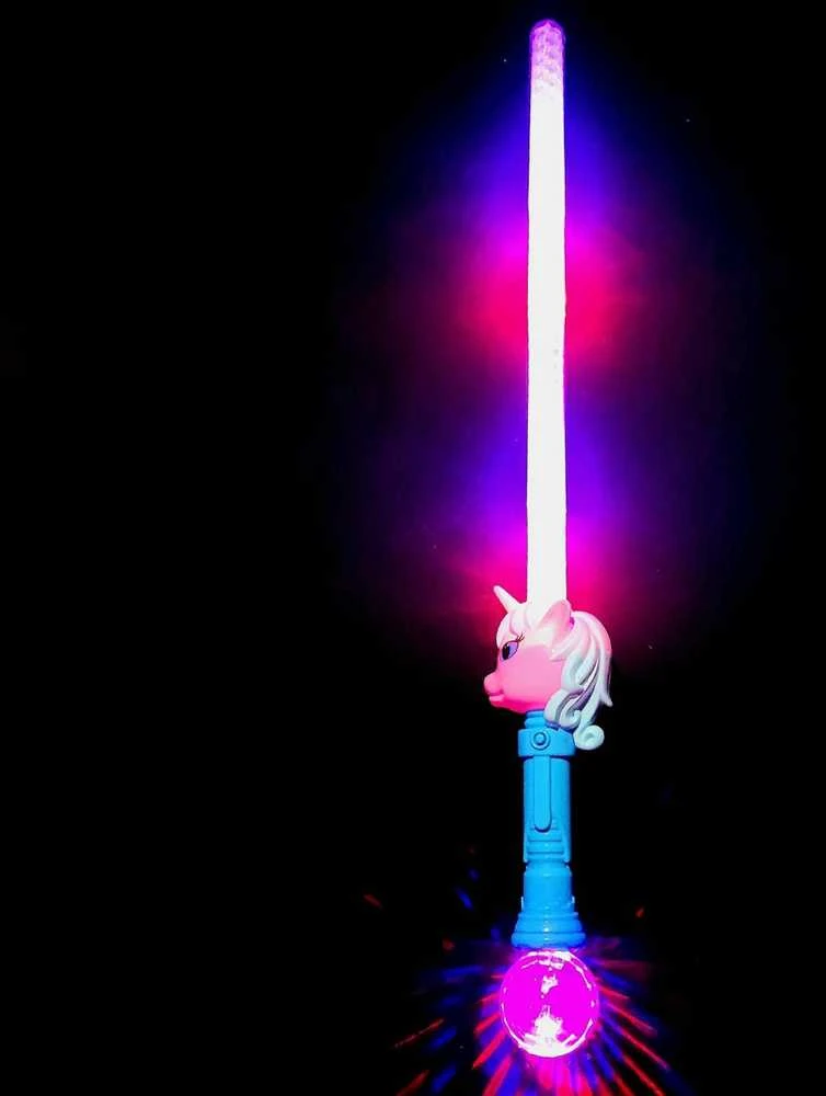 Šviečianti vienaragio lazda su LED disko efektais - mėlyna