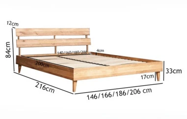 DANISH 160 Ąžuolinė Lova : Apdaila - Aliejuota bespalviu linų sėmenų aliejumi, Čiužinio dydis - 160x200cm, Kojos - Ąžuolinės, alyvuotos lovoms