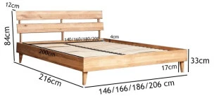 DANISH 200 Ąžuolinė Lova : Apdaila - Aliejuota bespalviu linų sėmenų aliejumi, Čiužinio dydis - 200x200cm, Kojos - Ąžuolinės, alyvuotos lovoms