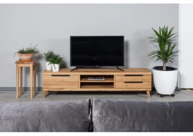 HUGO 180cm Ąžuolinis TV staliukas : Apdaila - Aliejuota bespalviu linų sėmenų aliejumi, Aukštis - 48cm