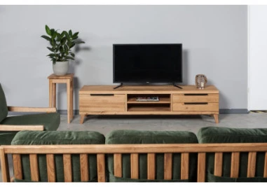 HUGO 180cm Ąžuolinis TV staliukas : Apdaila - Aliejuota bespalviu linų sėmenų aliejumi, Aukštis - 48cm
