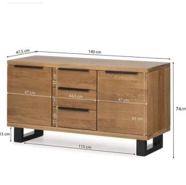 HUGO R 140cm Ąžuolinė komoda : Apdaila - Be apdailos