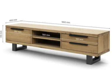 HUGO R 180cm Ąžuolinis TV staliukas : Apdaila - Aliejuota bespalviu linų sėmenų aliejumi