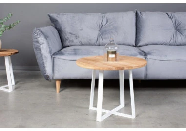 LOFT R Baltas Ø60 ąžuolinis apvalus žurnalinis staliukas : Apdaila - Be apdailos, Aukštis - 47cm