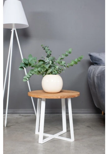 LOFT R Baltas Ø60 ąžuolinis apvalus žurnalinis staliukas : Apdaila - Be apdailos, Aukštis - 47cm
