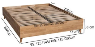 OAK BASE 140 Ąžuolinės Lovos rėmas : Apdaila - Aliejuota bespalviu linų sėmenų aliejumi, Čiužinio dydis - 140x200cm