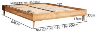 OAKY 200 Ąžuolinės Lovos rėmas : Apdaila - Be apdailos, Čiužinio dydis - 200x200cm, Kojos - Metalinės, juodos spalvos, lovoms