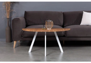 MOON TORI Baltas 90cm ąžuolinis šoninis staliukas baltom kojom : Apdaila - Be apdailos, Aukštis - 50cm