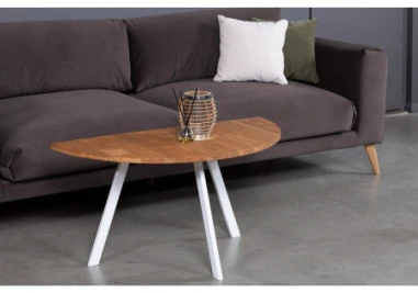 MOON TORI Baltas 90cm ąžuolinis šoninis staliukas baltom kojom : Apdaila - Be apdailos, Aukštis - 50cm