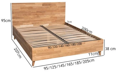 OAK BASE 140 Ąžuolinė Lova : Apdaila - Aliejuota bespalviu linų sėmenų aliejumi, Čiužinio dydis - 140x200cm
