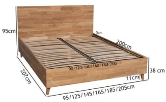 OAK BASE 90 Ąžuolinė Lova : Apdaila - Aliejuota bespalviu linų sėmenų aliejumi, Čiužinio dydis - 90x200cm