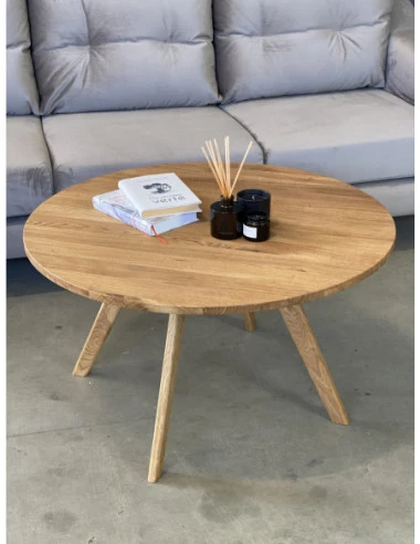 OAKY Ø100 ąžuolinis apvalus žurnalinis staliukas : Apdaila - Be apdailos, Aukštis - 48cm