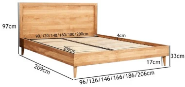 OAKY 160 Ąžuolinė Lova : Apdaila - Be apdailos, Čiužinio dydis - 160x200cm, Kojos - Ąžuolinės, alyvuotos lovoms