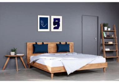 OAKY 200 Ąžuolinė Lova : Apdaila - Be apdailos, Čiužinio dydis - 200x200cm, Kojos - Metalinės, juodos spalvos, lovoms