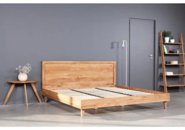 OAKY 200 Ąžuolinė Lova : Apdaila - Be apdailos, Čiužinio dydis - 200x200cm, Kojos - Metalinės, juodos spalvos, lovoms