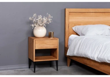 OAKY 39cm Ąžuolinė spintelė prie lovos, metalinėmis kojelėmis : Apdaila - Aliejuota bespalviu linų sėmenų aliejumi, Aukštis - 52cm