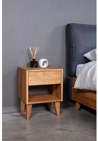 OAKY 39cm Ąžuolinė spintelė prie lovos : Apdaila - Aliejuota bespalviu linų sėmenų aliejumi, Aukštis - 52cm