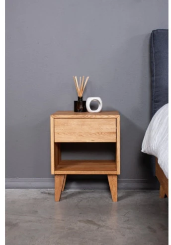 OAKY 39cm Ąžuolinė spintelė prie lovos : Apdaila - Aliejuota bespalviu linų sėmenų aliejumi, Aukštis - 52cm