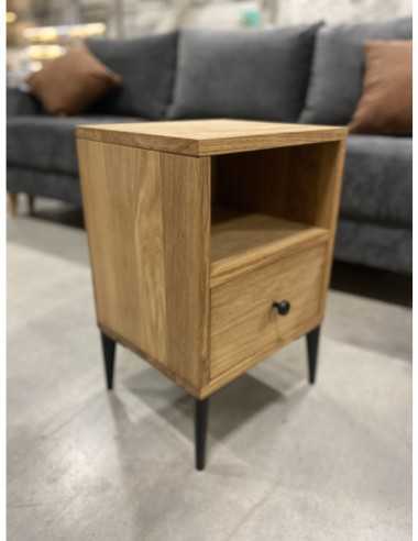RETRO 35cm Ąžuolinė spintelė prie lovos metalinėmis kojelėmis : Apdaila - Be apdailos, Aukštis - 54cm