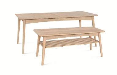 TAMMI 120x70cm ąžuolinis žurnalinis staliukas su lentyna ir stalčiumi : Apdaila - Aliejuota bespalviu aliejumi su kietaisiais vaškais