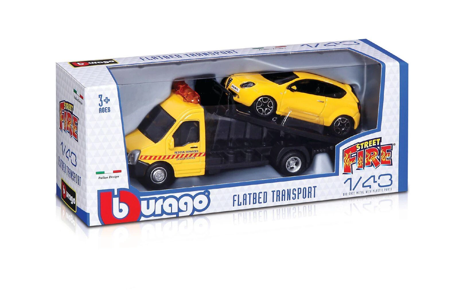 BBURAGO 1/43 Street Fire vilkikas Platforminis transportas, assort., 18-31400