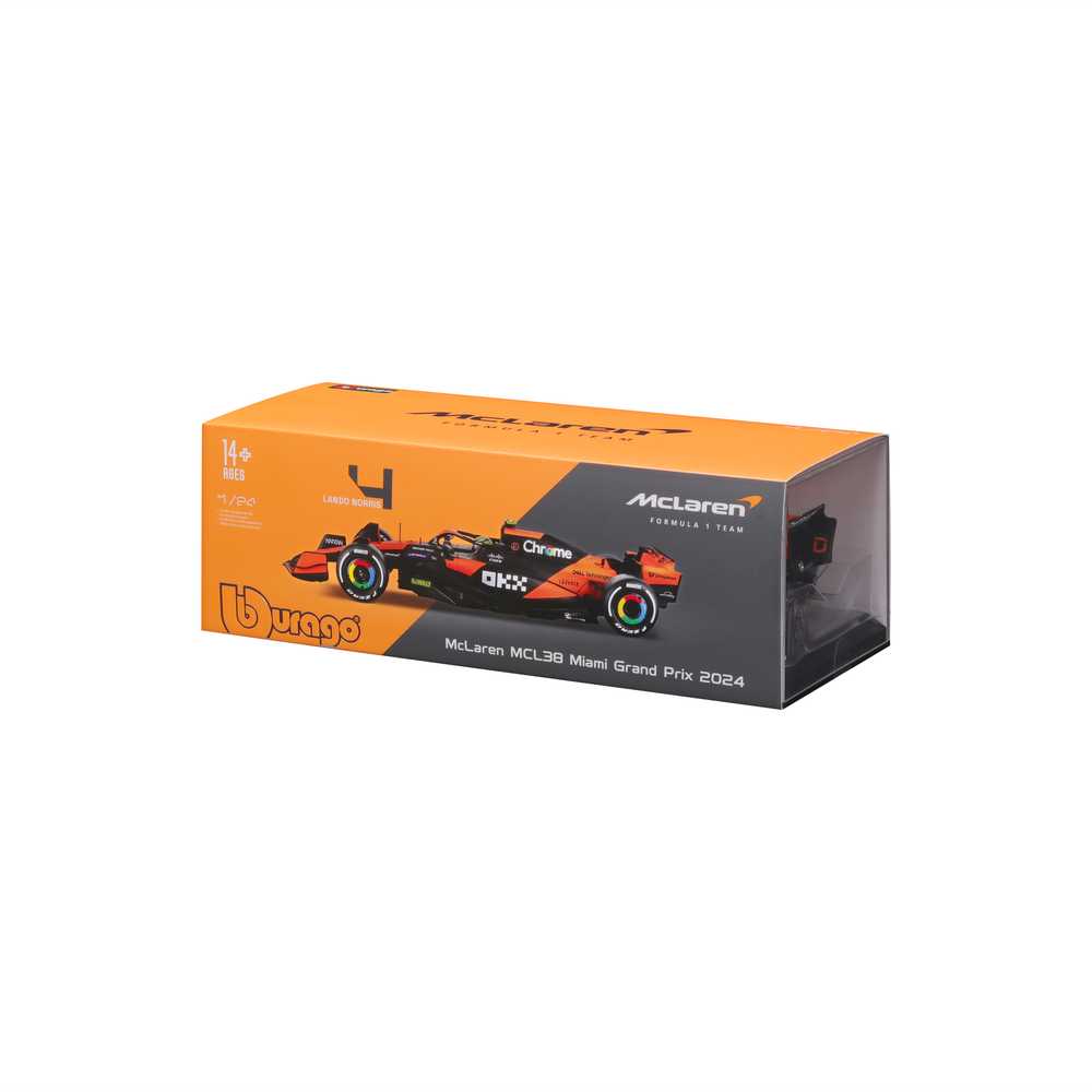 BBURAGO 1:24 automodelis su ekspozicine dėžute F1 McLaren MCL38, 18-28033 (Ekspozicinė prekė)