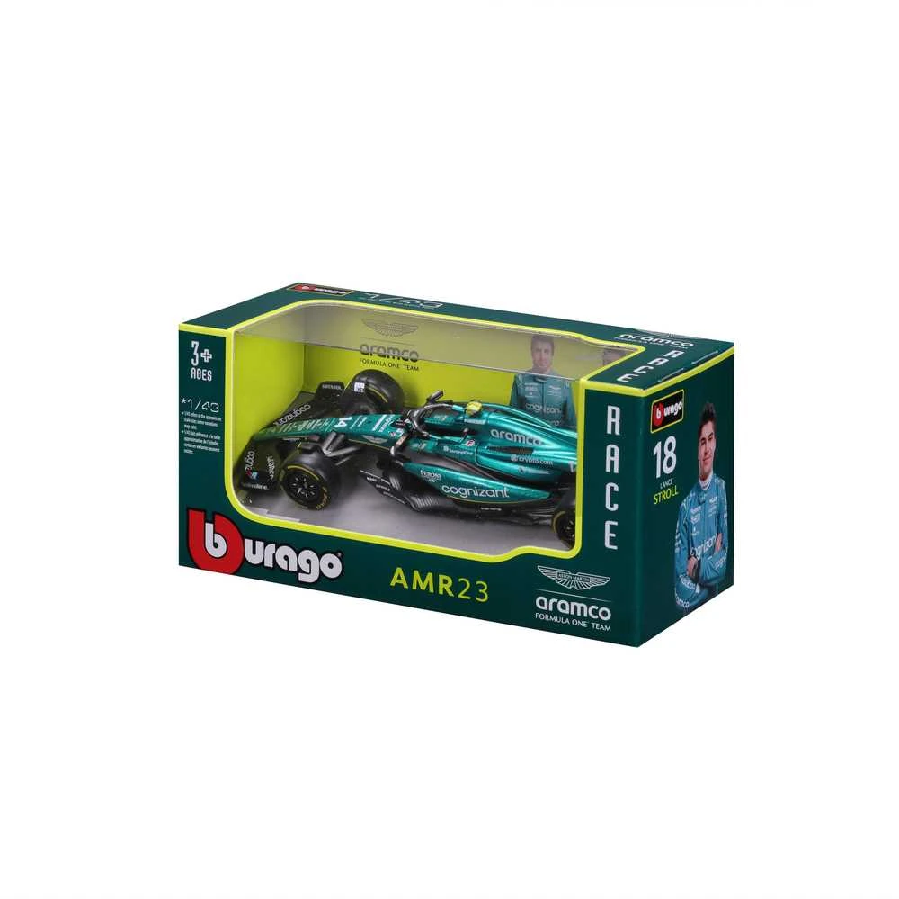 BBURAGO 1:43 automobilio modelis F1 Aston Martin Aramco Cognizant Team AMR23, 18-38090