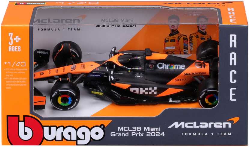 BBURAGO 1:43 lenktyninis automodelis McLaren F1 Team MCL38, asort., 18-38214
