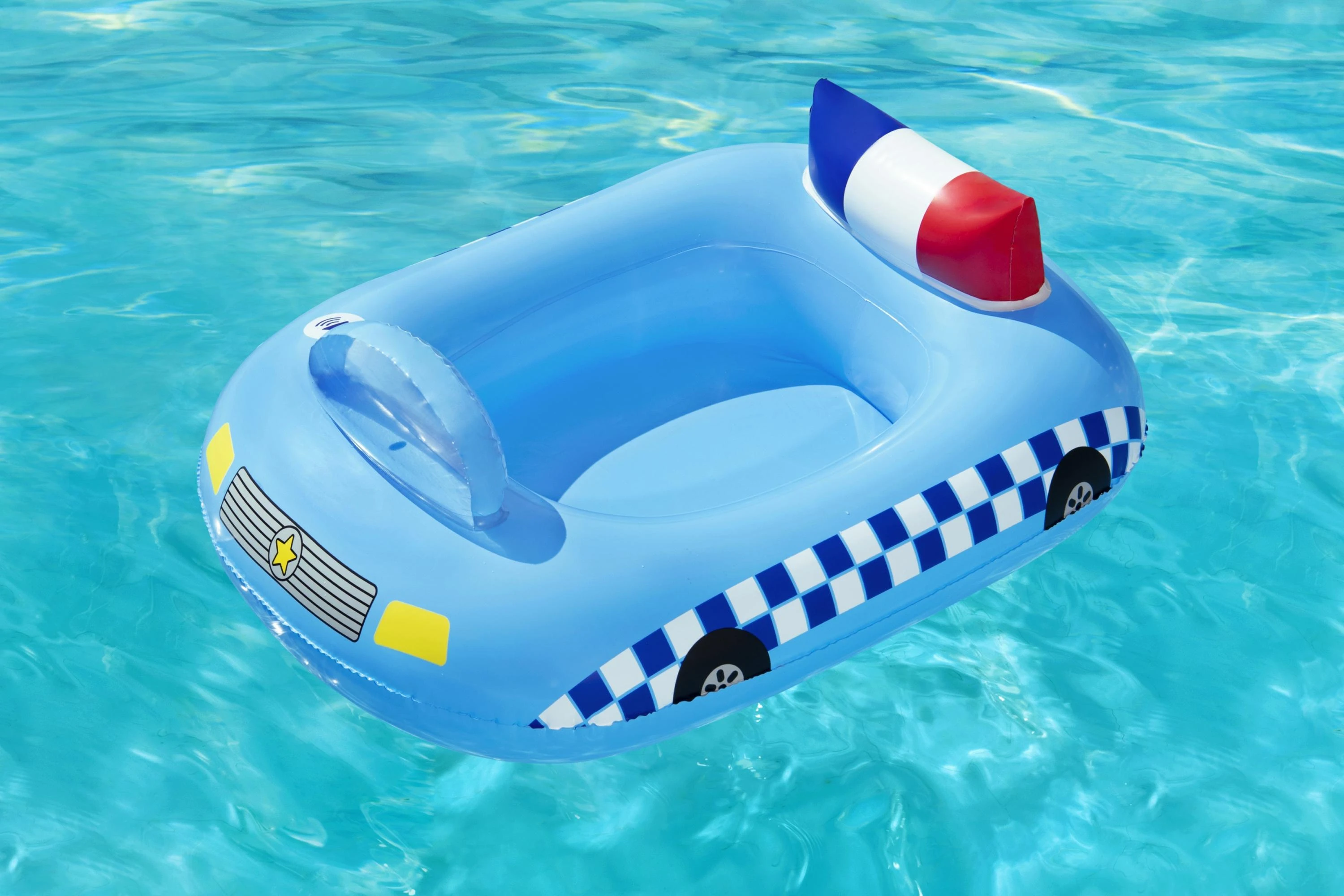BESTWAY Funspeakers pripučiamas vaikiškas plaustas Police Car su garsu, 97cm x 74cm, 34153