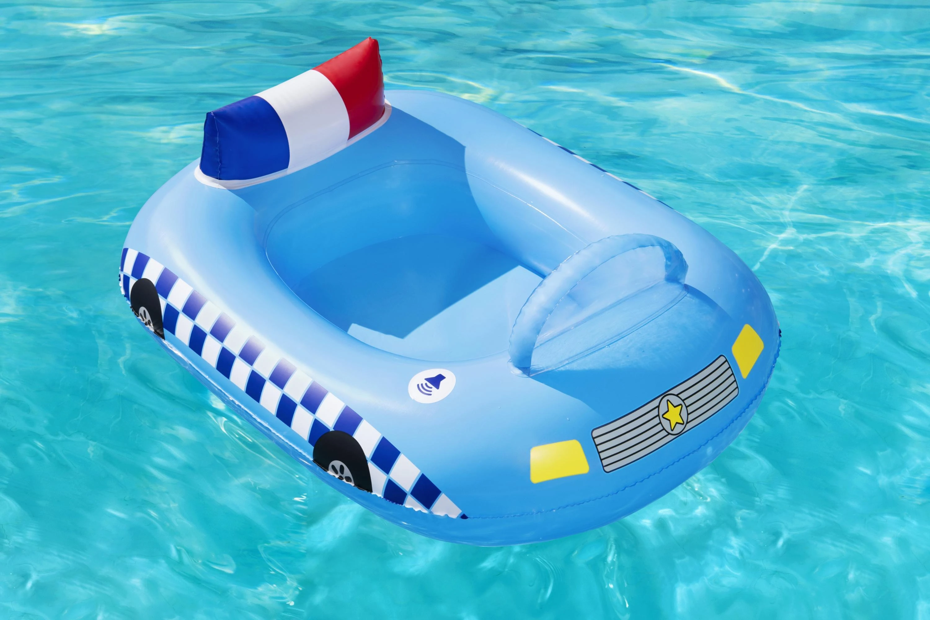 BESTWAY Funspeakers pripučiamas vaikiškas plaustas Police Car su garsu, 97cm x 74cm, 34153