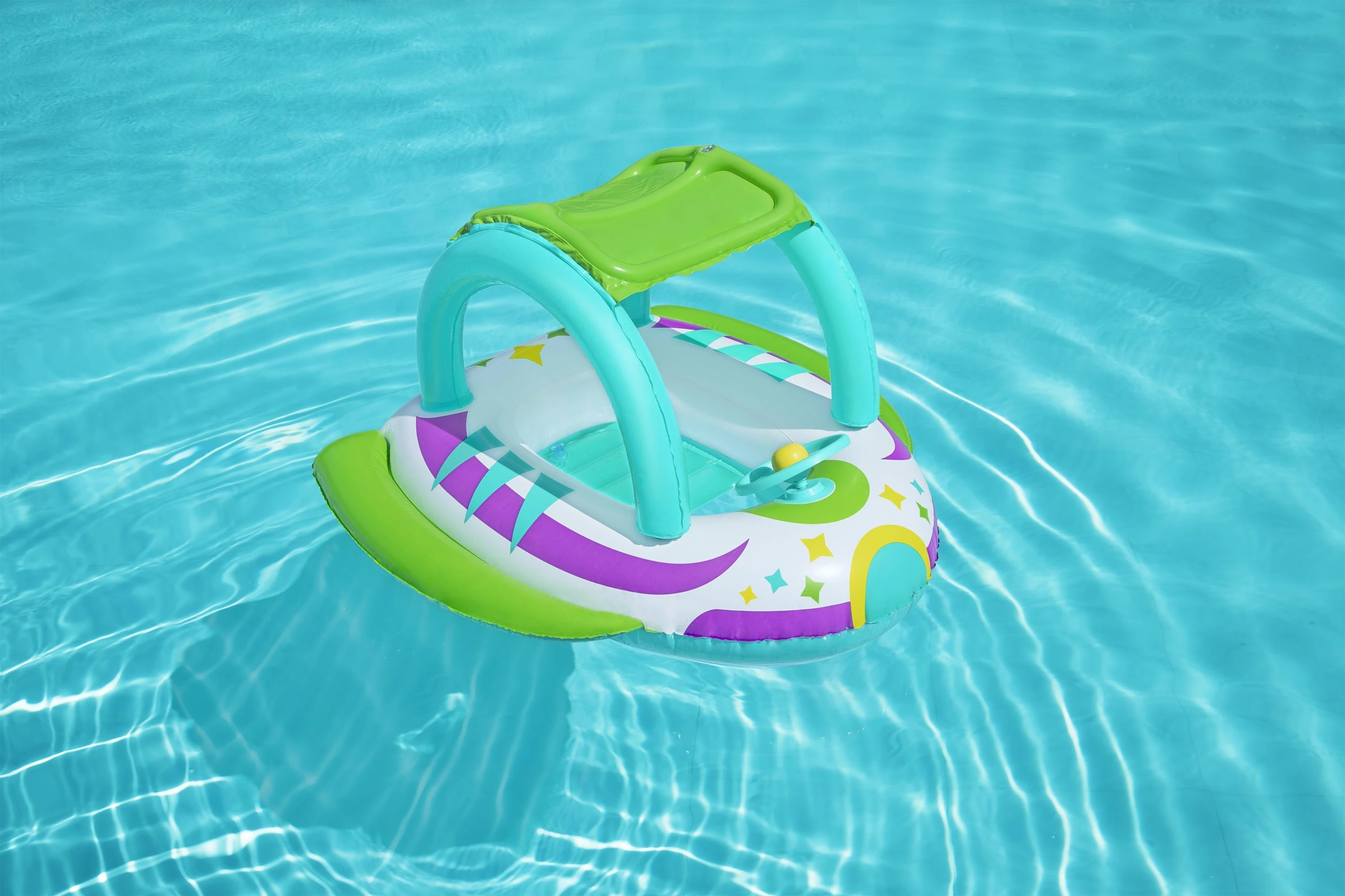 BESTWAY pripučiamas vaikiškas plaustas su stogeliu Space Splash, 1.07m x 1.12m, 34149