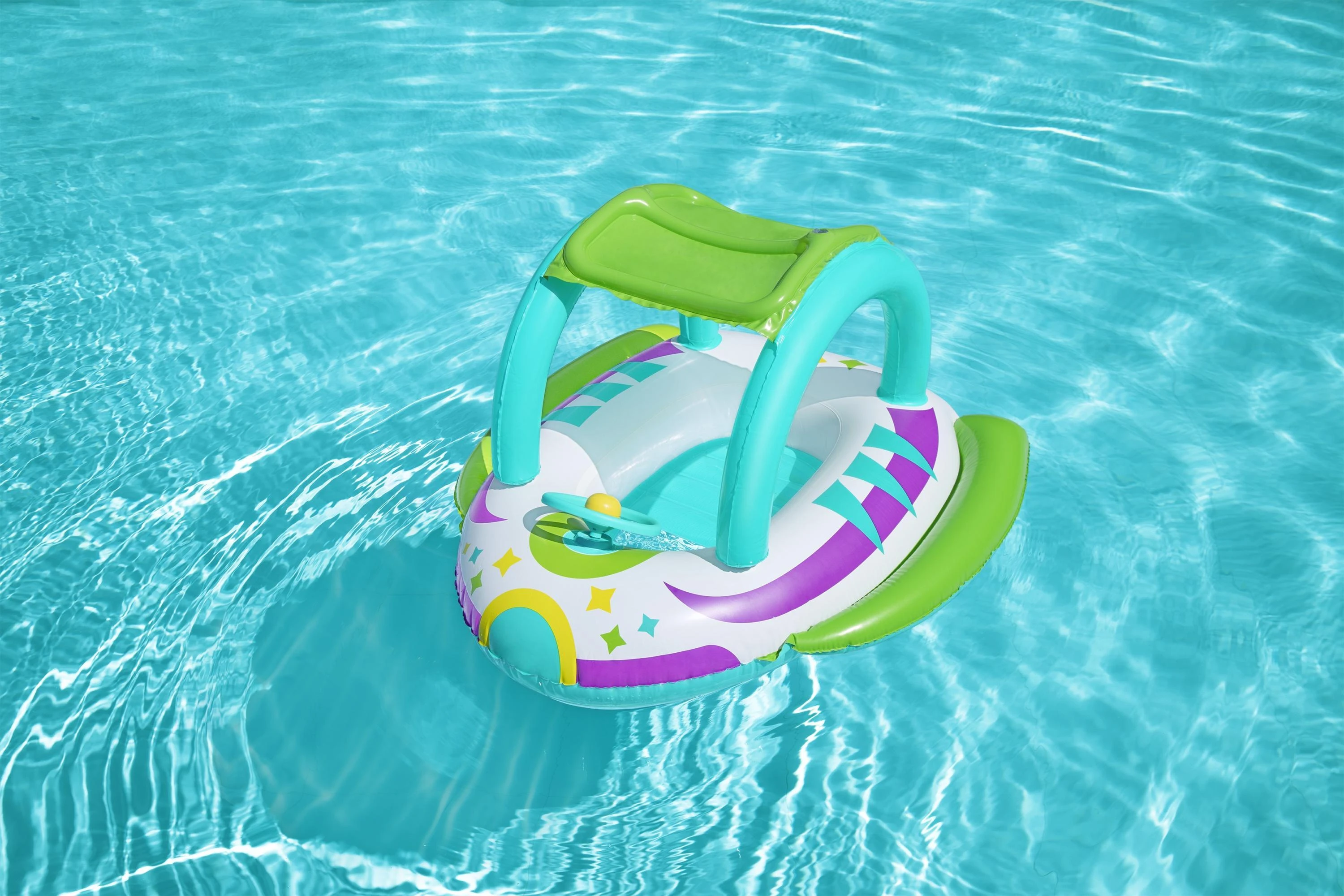 BESTWAY pripučiamas vaikiškas plaustas su stogeliu Space Splash, 1.07m x 1.12m, 34149