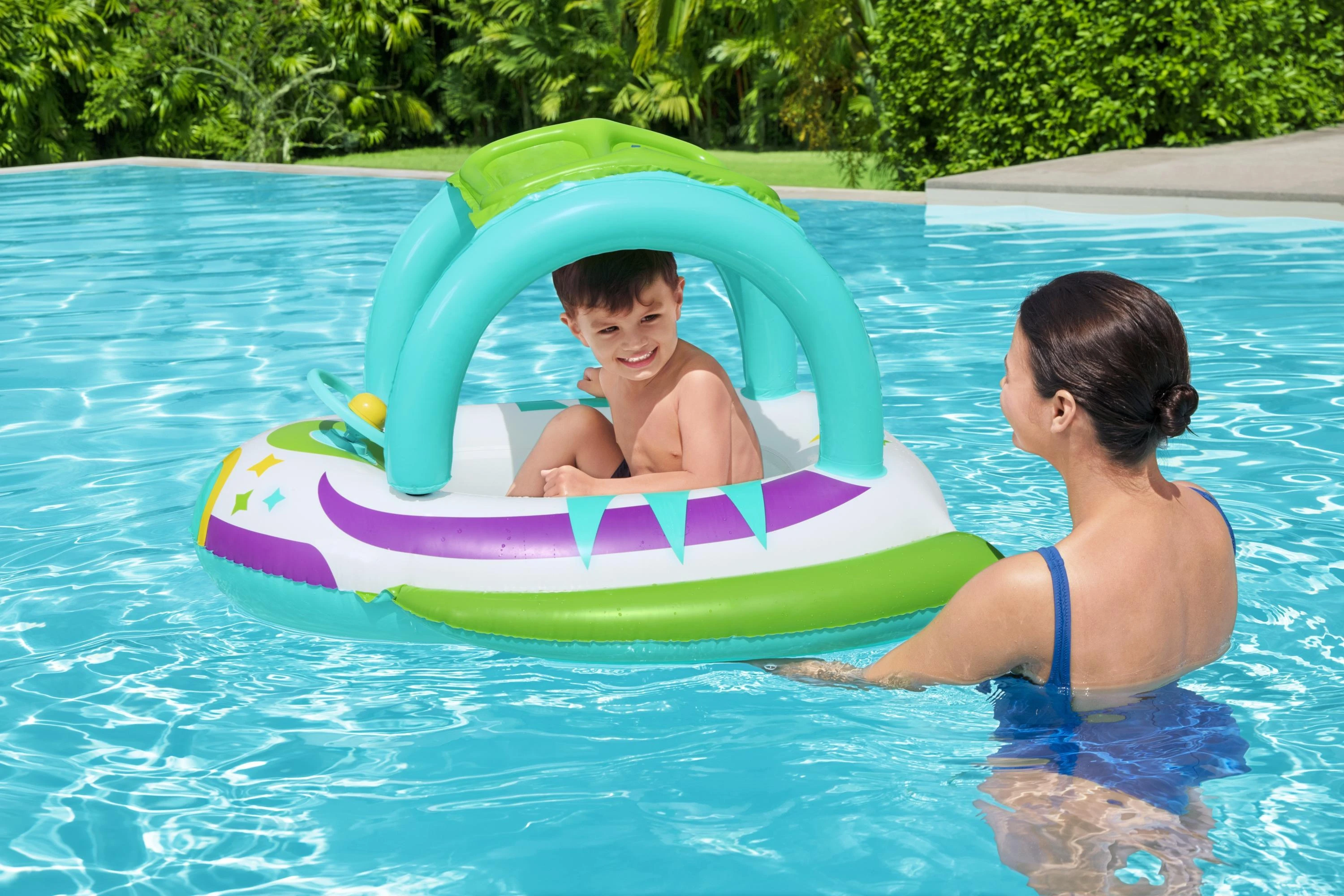 BESTWAY pripučiamas vaikiškas plaustas su stogeliu Space Splash, 1.07m x 1.12m, 34149