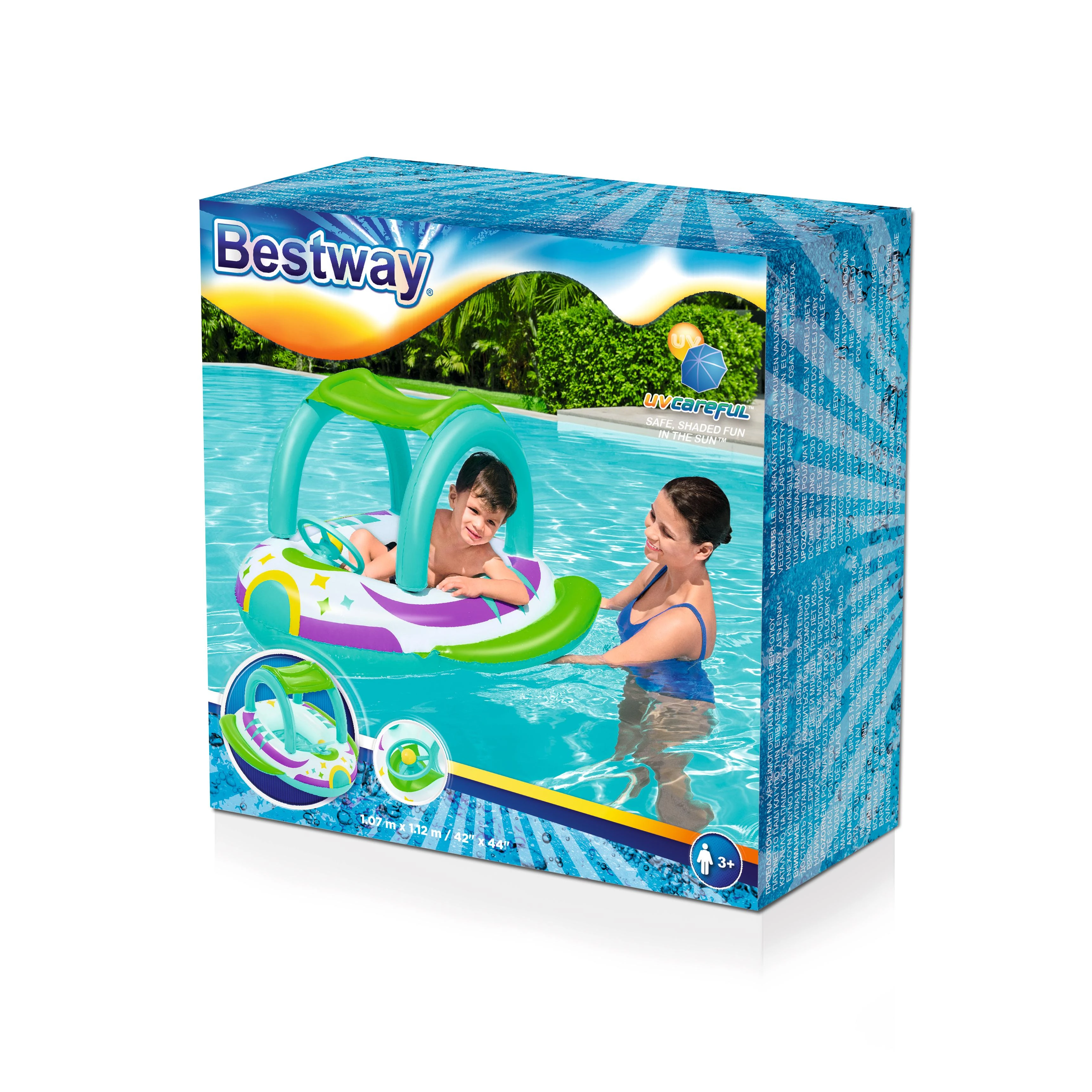BESTWAY pripučiamas vaikiškas plaustas su stogeliu Space Splash, 1.07m x 1.12m, 34149