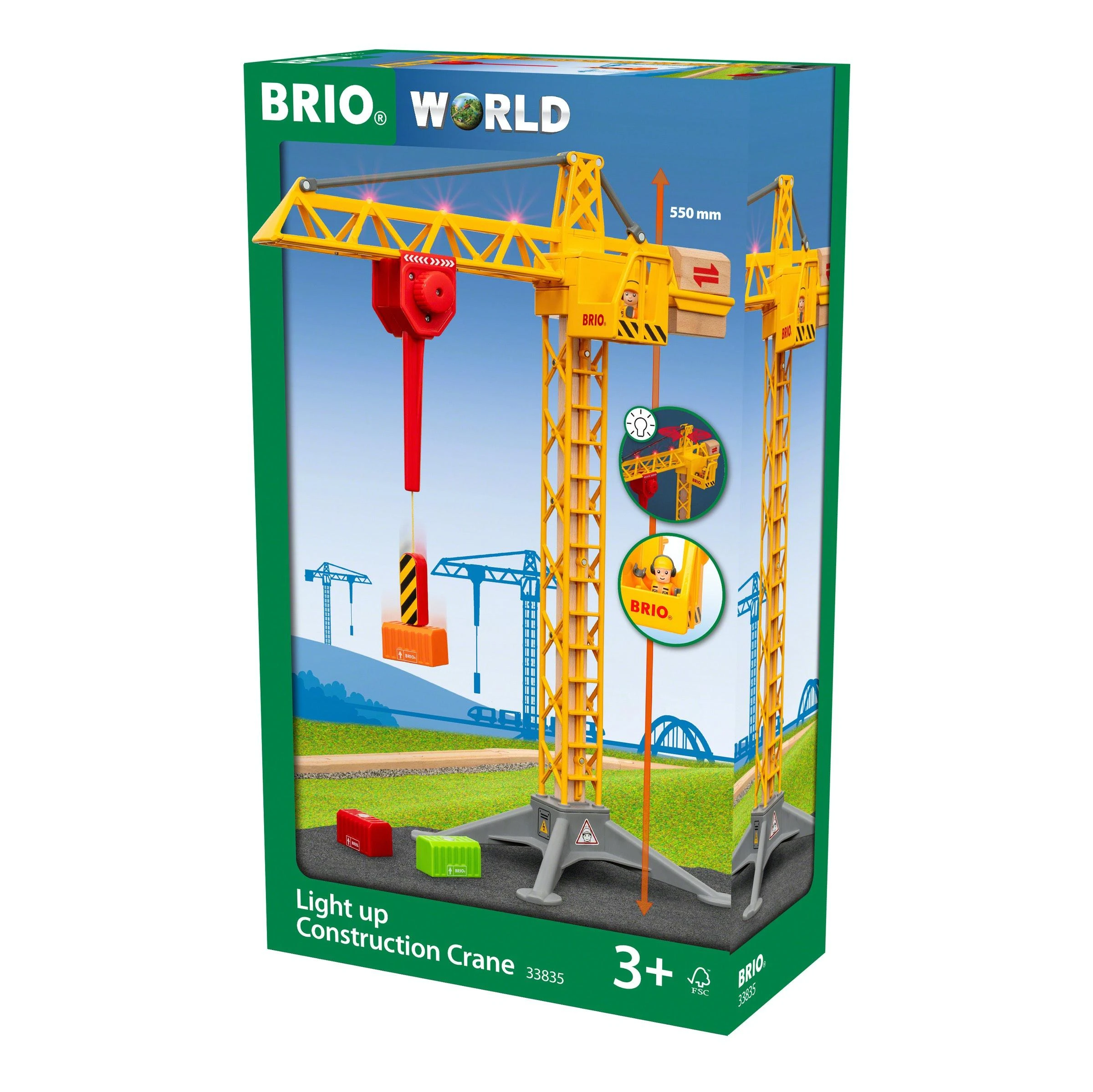 Brio geležinkelis BRIO statybinis kranas su šviesomis, 33835