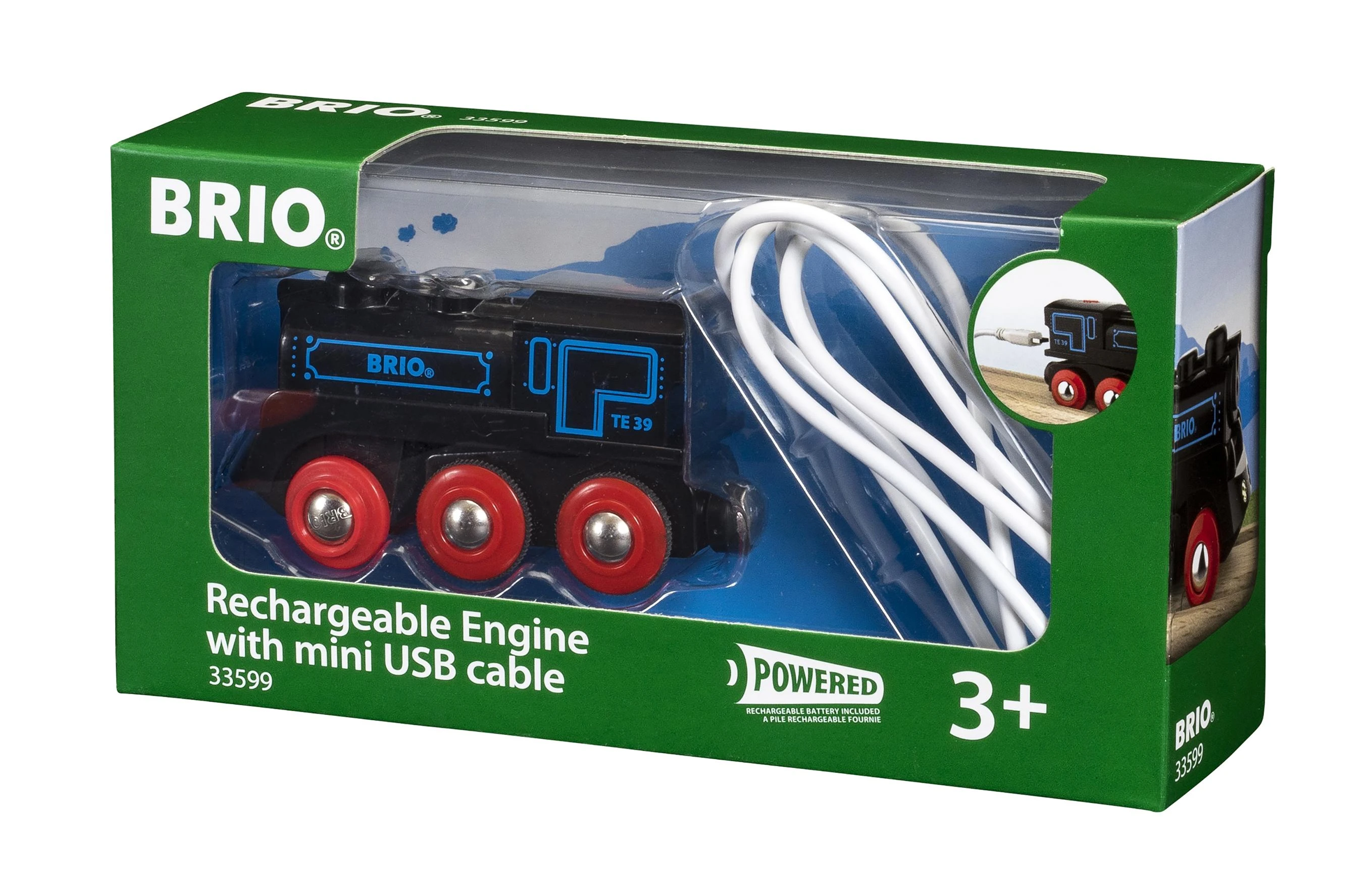 Ravensburger BRIO RAILWAY traukinys su pakraunamu varikliu ir USB kabeliu, 33599
