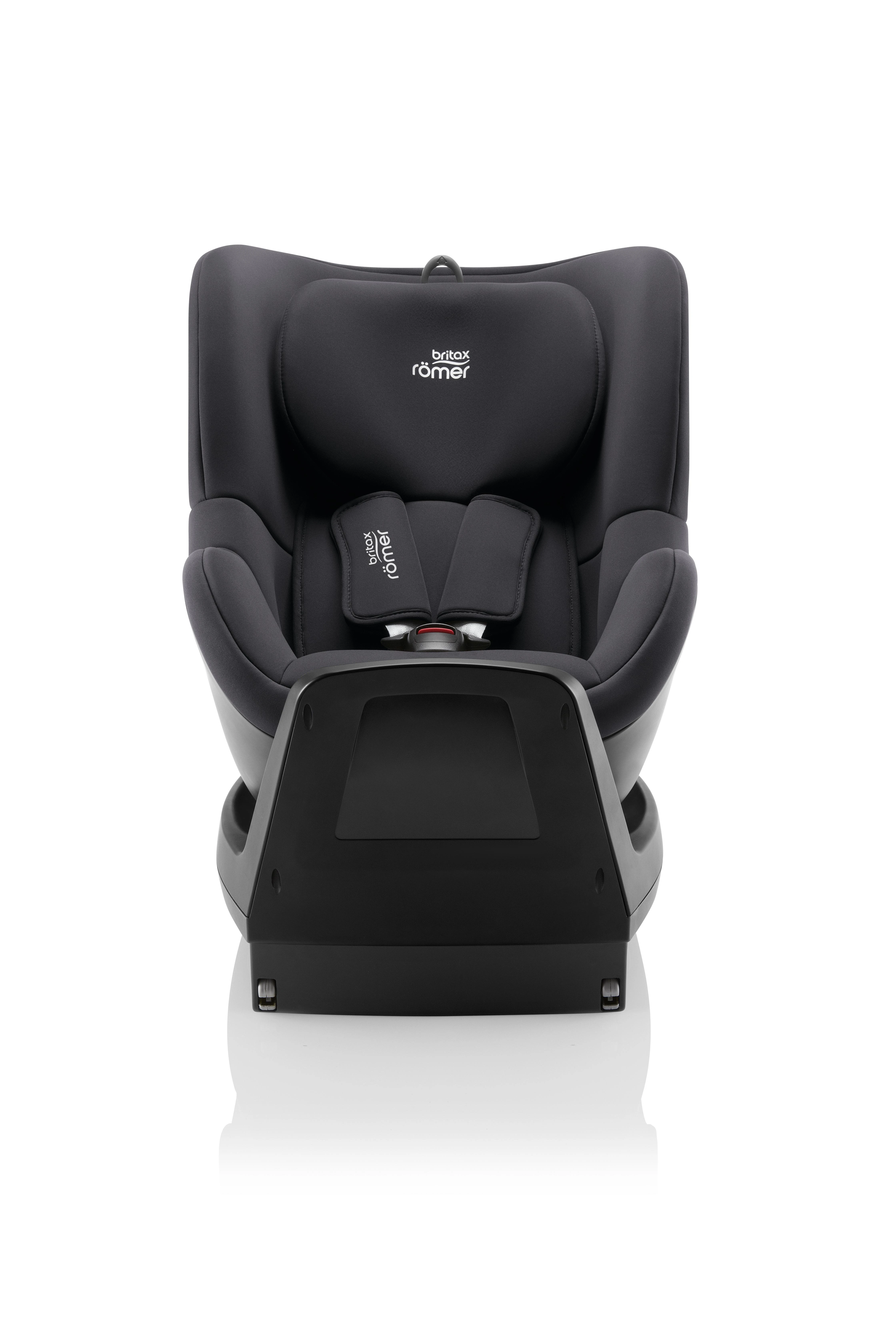 Britax Romer Dualfix Plus tamsiai pilka kėdutė priekiniu kampu