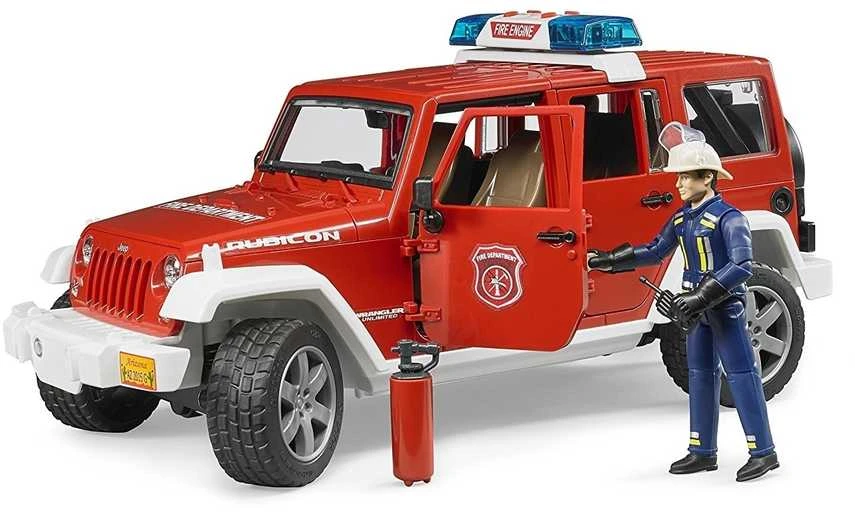 BRUDER 1:16 Jeep Wrangler gaisrinės automobilis su ugniagesiu, 02528