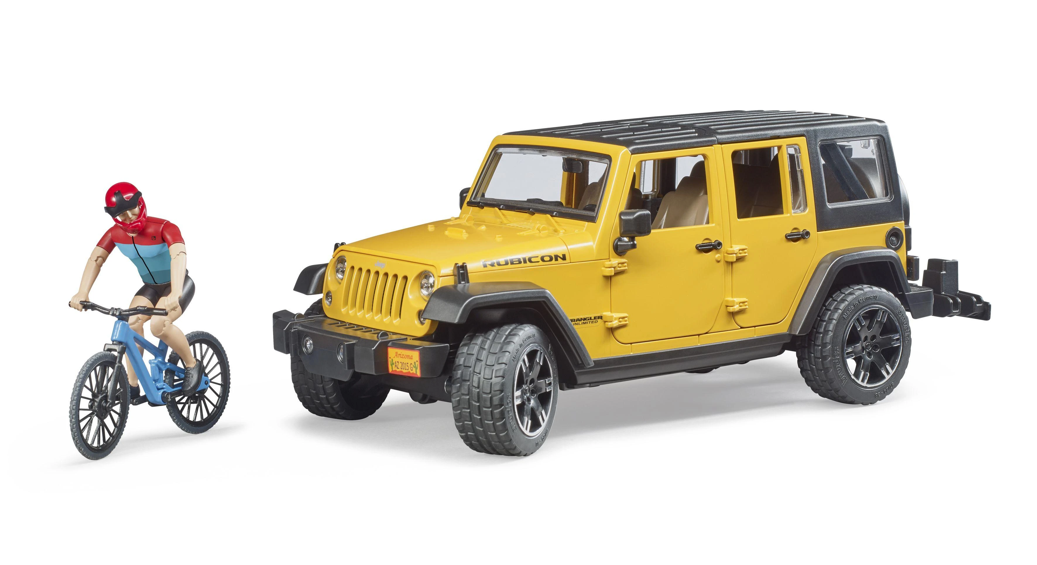 BRUDER automobilis Jeep Wrangler ir dviratininkas su kalnų dviračiu, 02543