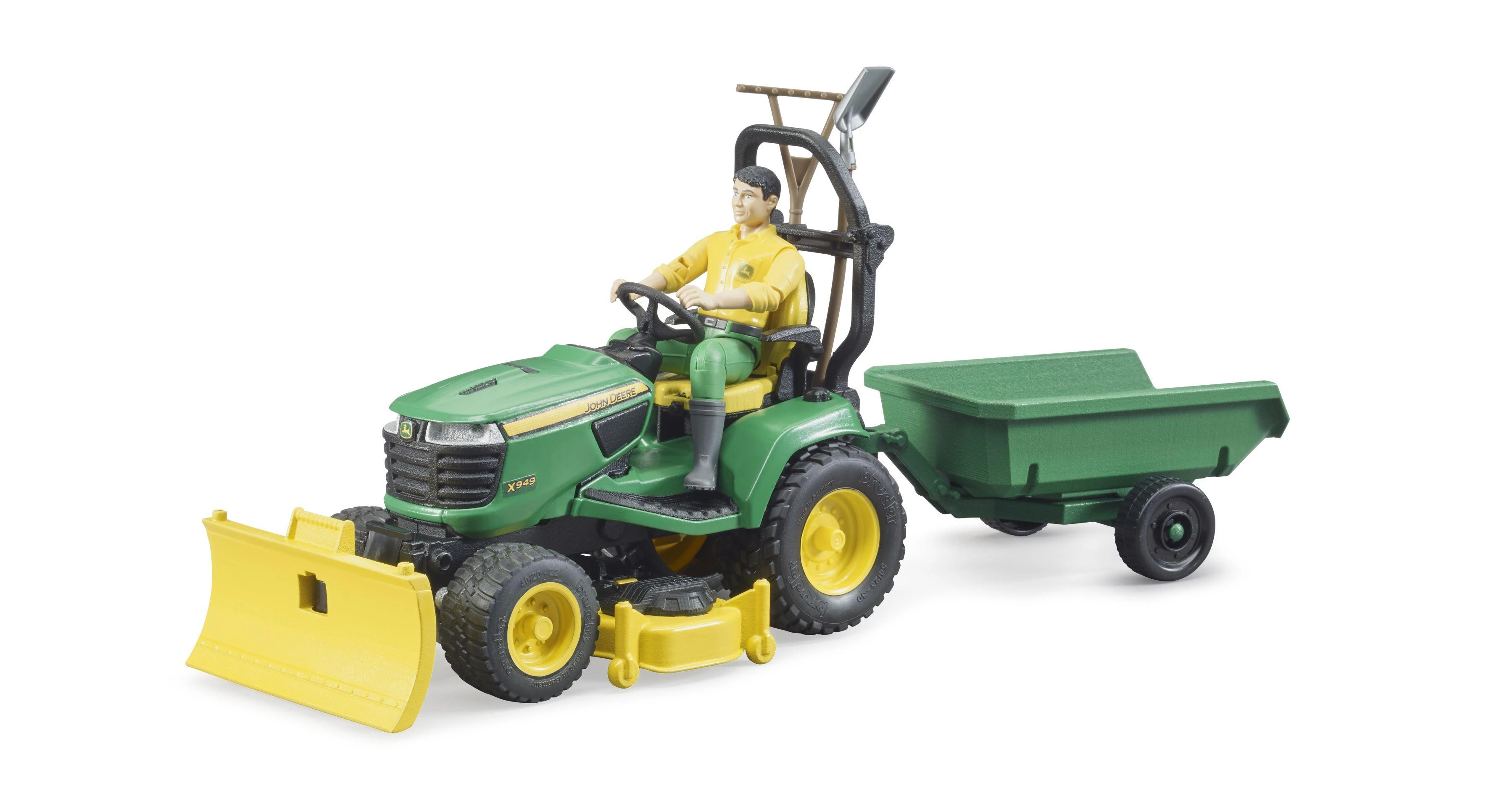BRUDER traktorius John Deere Lawn su priekaba ir sodininku, 62104