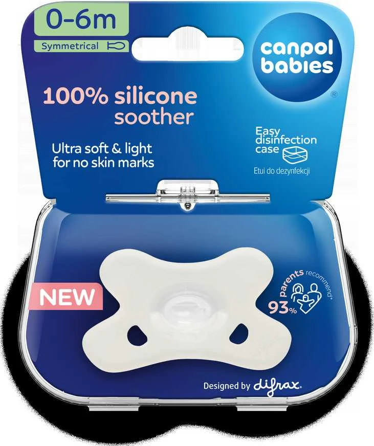 CANPOL BABIES 100% silikoninis simetrinis čiulptukas 0-6 mėn., 1 vnt., 24/001_whi