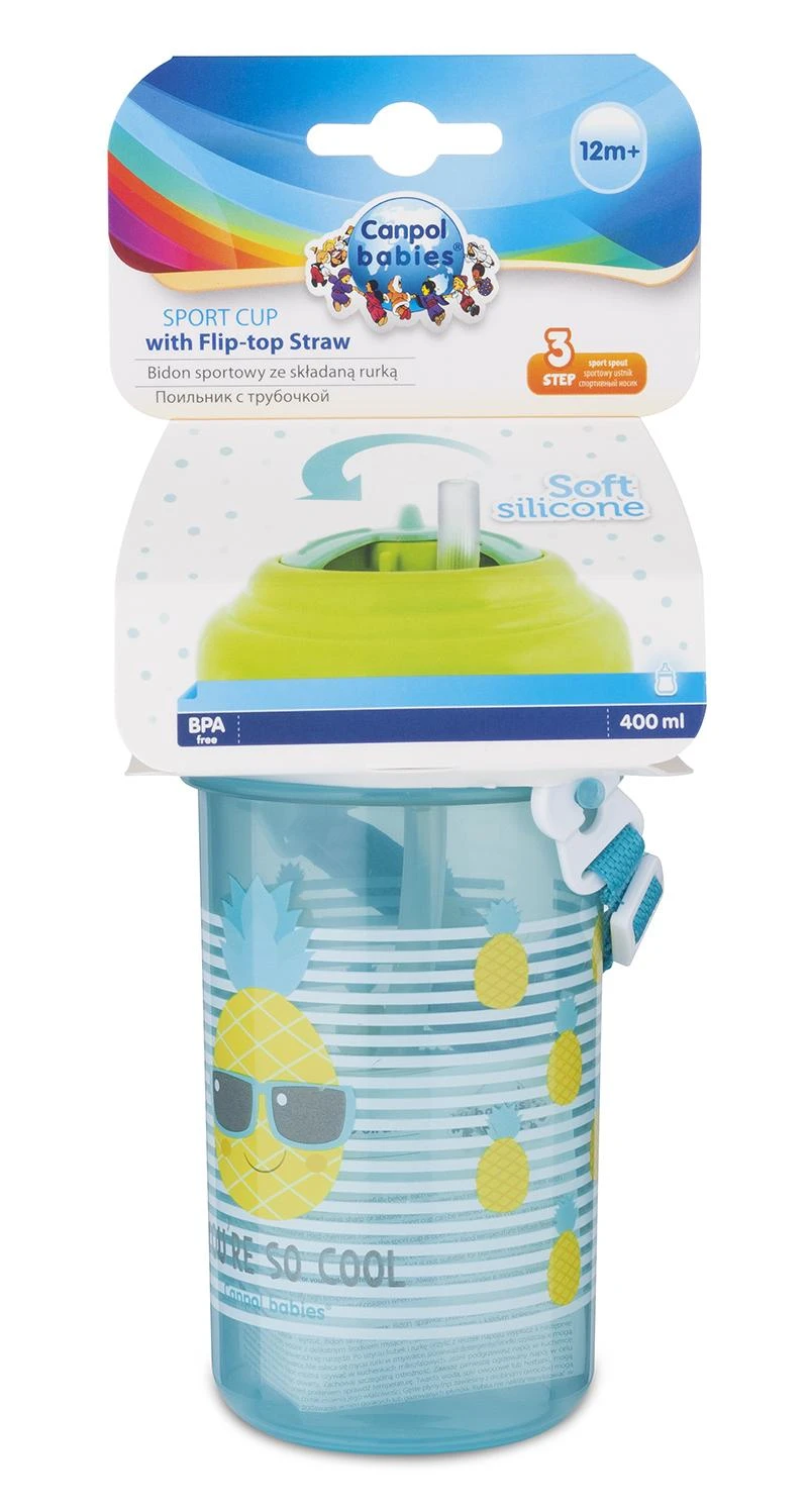 CANPOL BABIES gertuvė su dirželiu ir silikoniniu šiaudeliu So Cool!, 400ml, geltonas, 4/102_yel