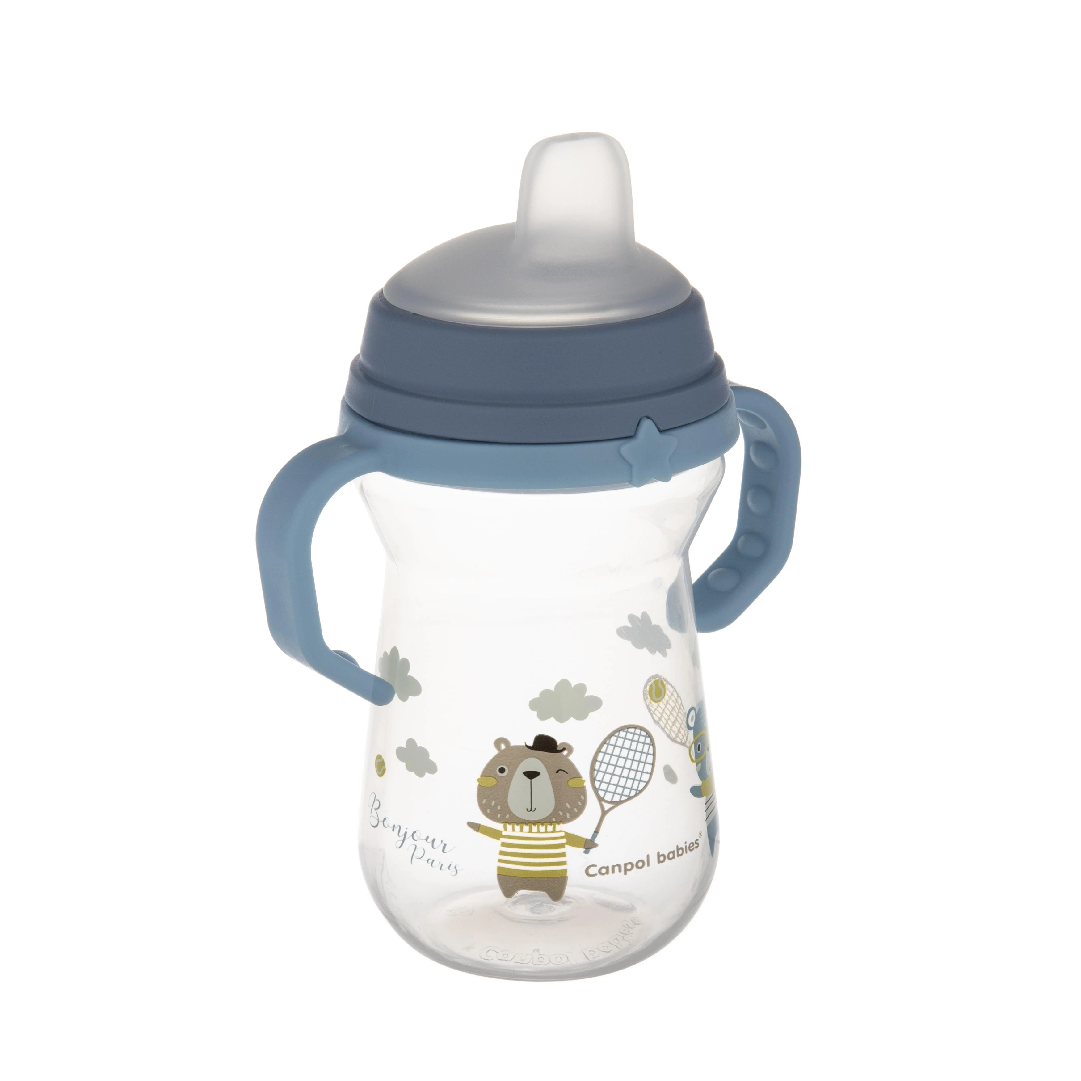 Canpol babies gertuvė su silikoniniu snapeliu FirstCup 250ml BONJOUR PARIS (56/613_blu)